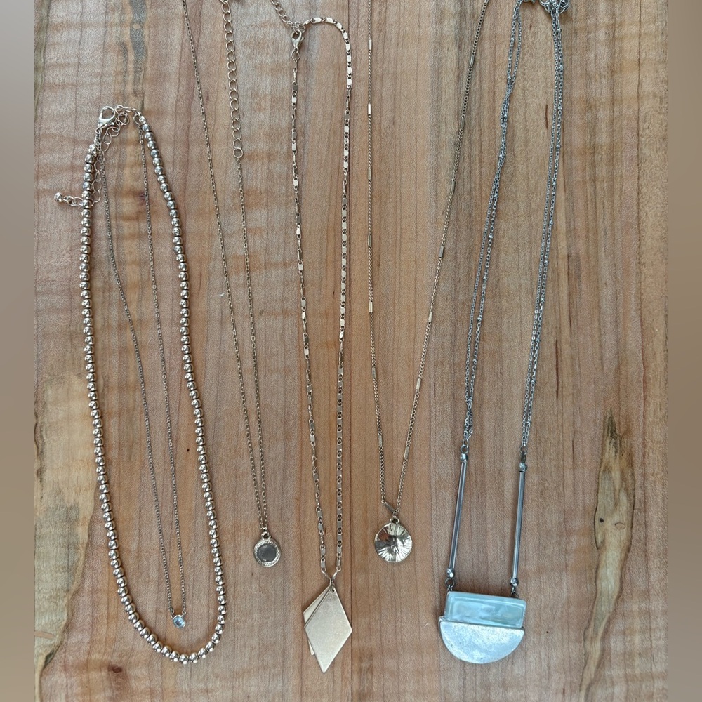 Lot of 5 Long Necklaces Gold and Silver toned